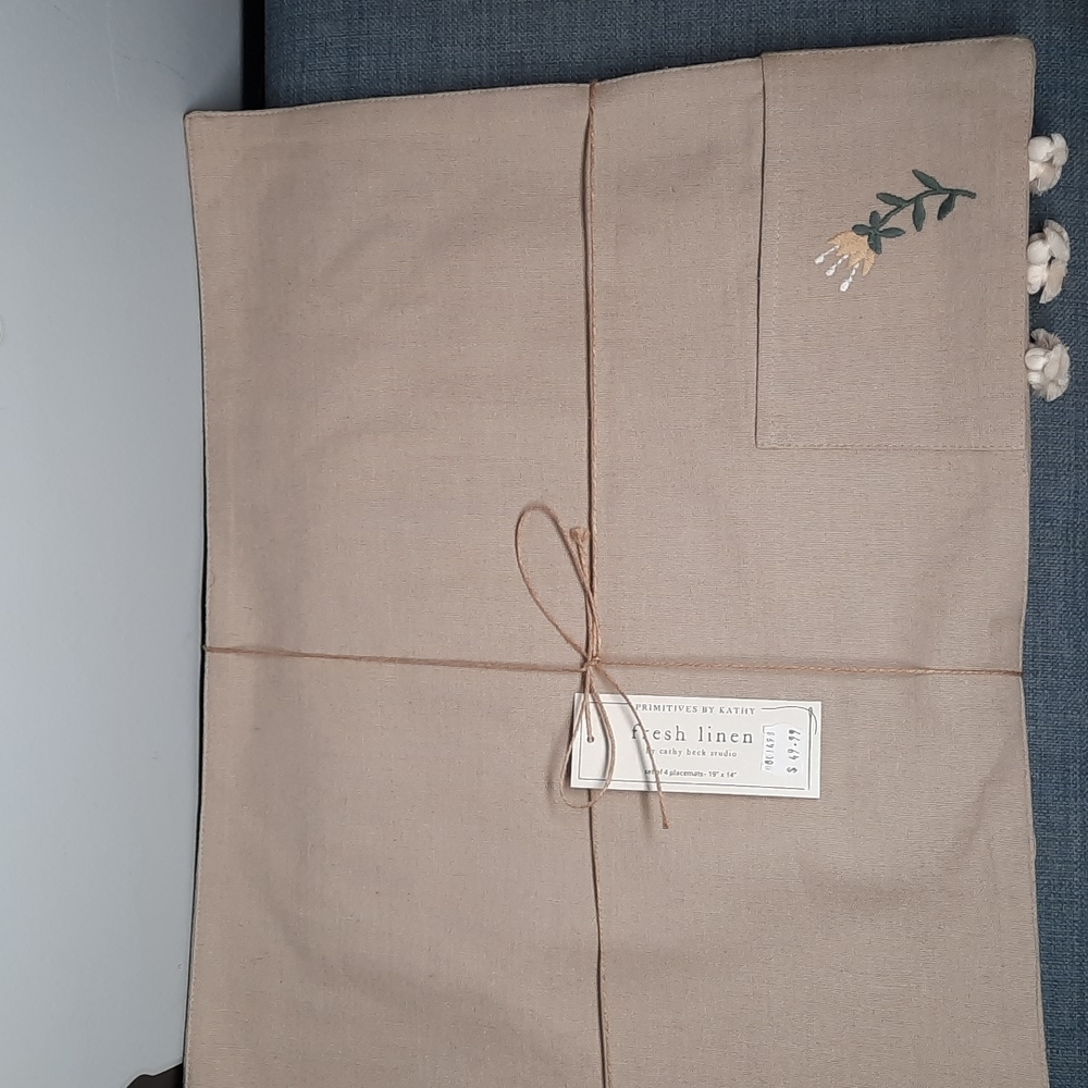 Placemat Set Everyday Botanical Urban Farmhouse Silverware Pocket Cotton Linen